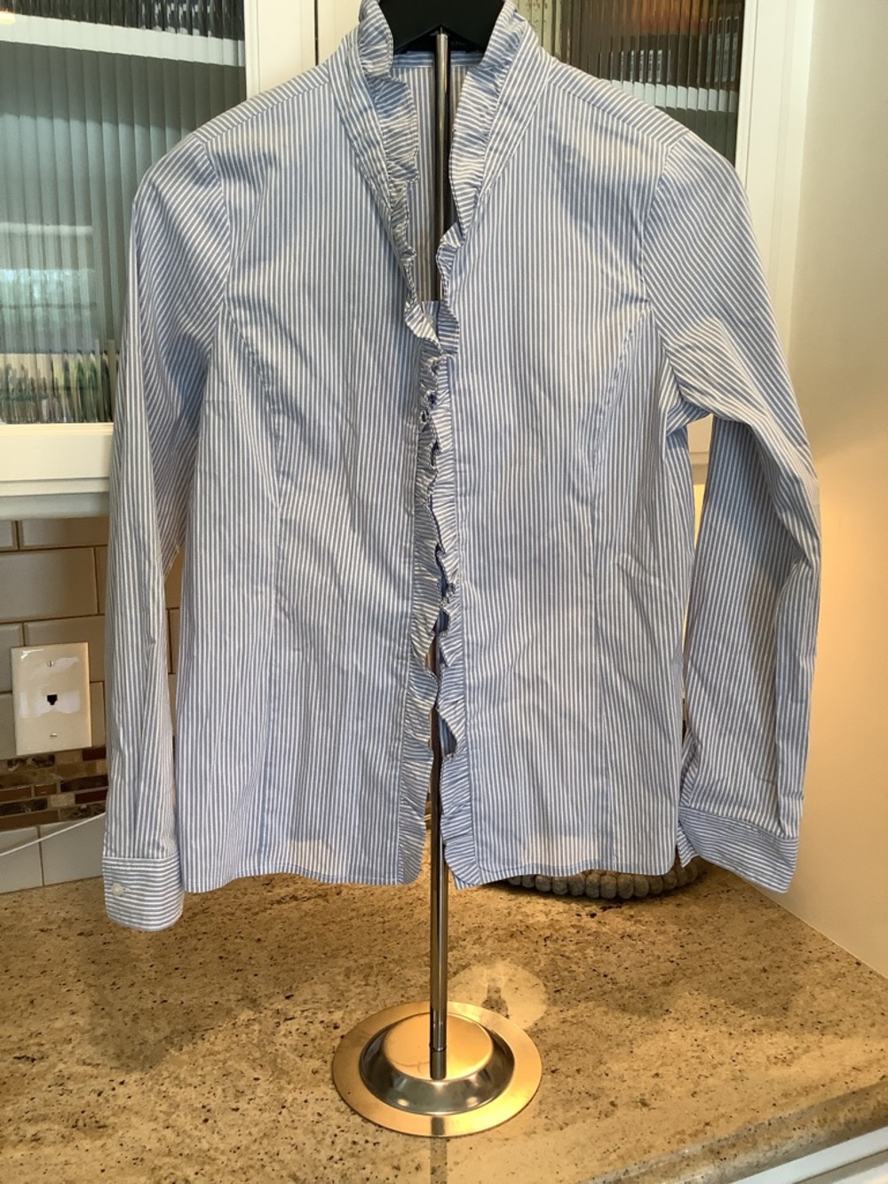 22 Octobre Striped Button Up Ruffle Blouse Size 38 = US Size 6